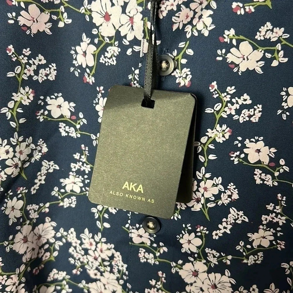 AKA SLIM FIT BLUE LONG SLEEVE SHIRT WITH  FLORAL PINK DESIGN . 100 cotton - Picture 5 of 10